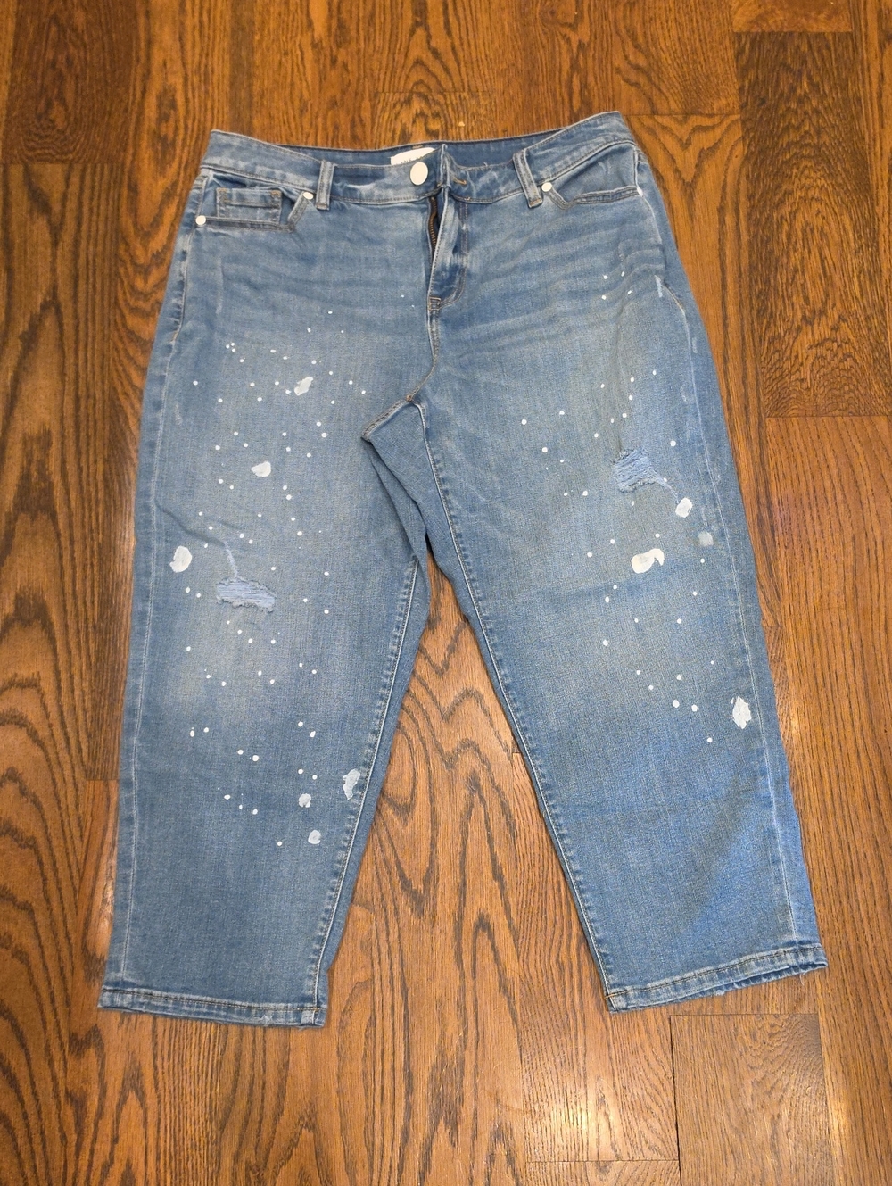 Lane Bryant Light Blue Distressed Paint-Splatter Relaxed Jeans  Size 12